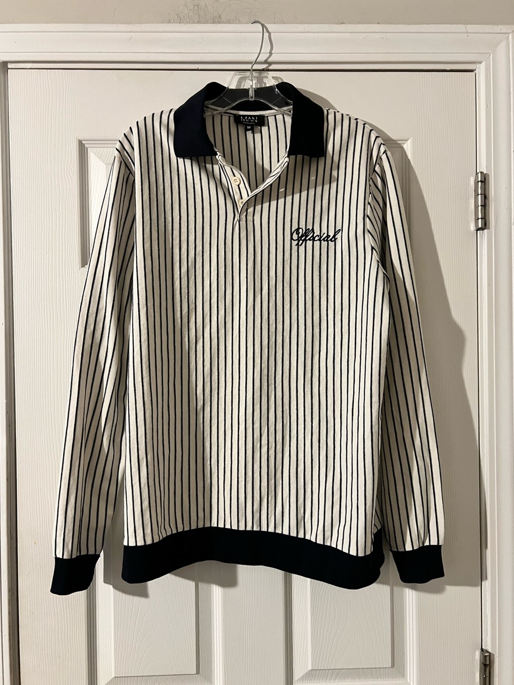 boohooMAN Regular Fit Long Sleeve Stripe Embroidered Rugby Polo Shirt mens M